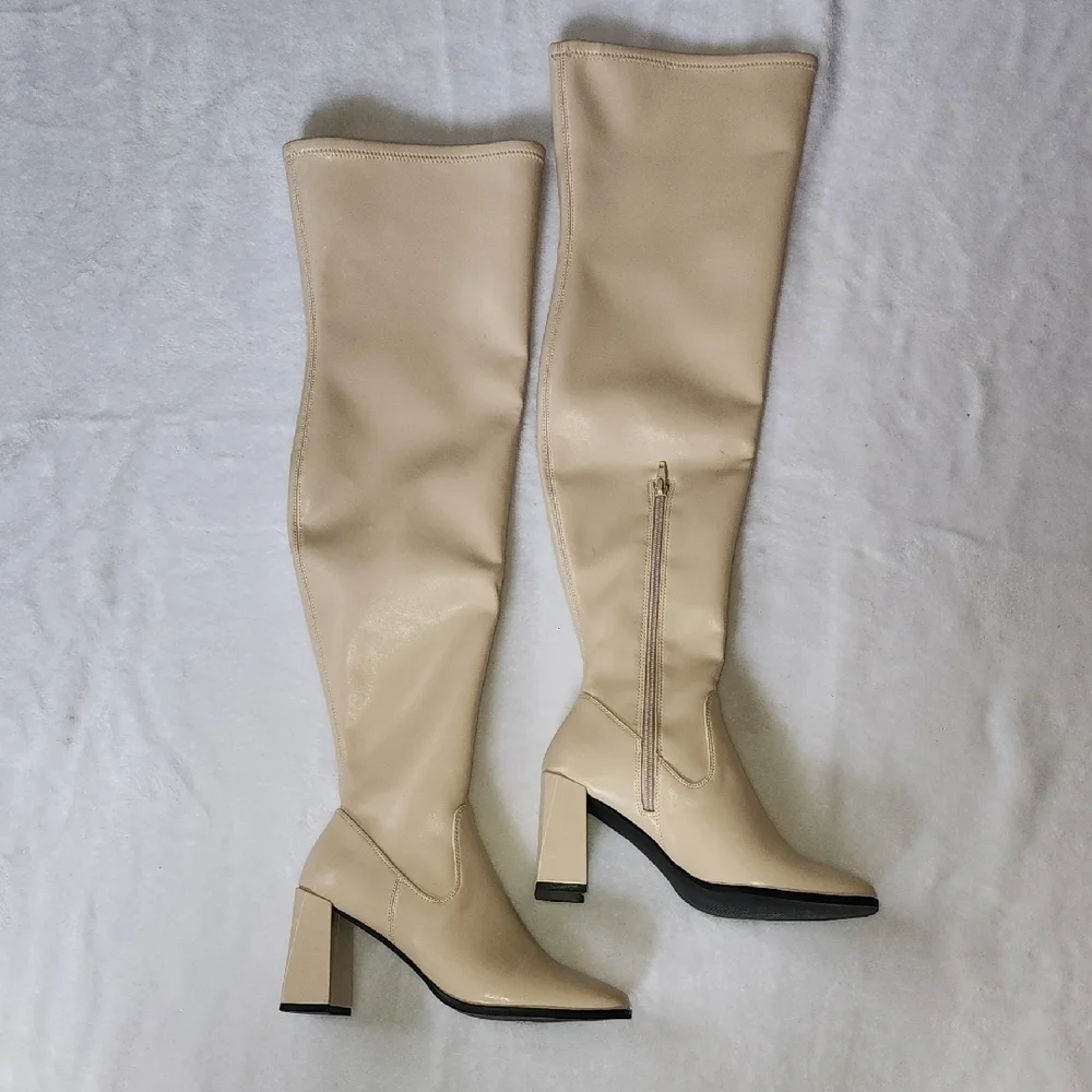 Elegant Cream Over the Knee Boots